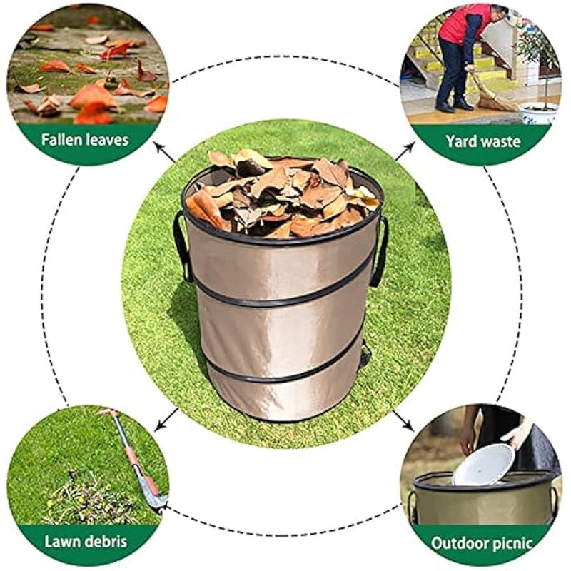 10 Gallon Collapsible Garden Leaf Waste Bag Oxford Cloth Pop out Reusable Camping Trash Can Yard Waste Bag Container for Gardens,Picnics,Camping(13.4 x 13.4 x 15.7in,Light Brown) - Image 4